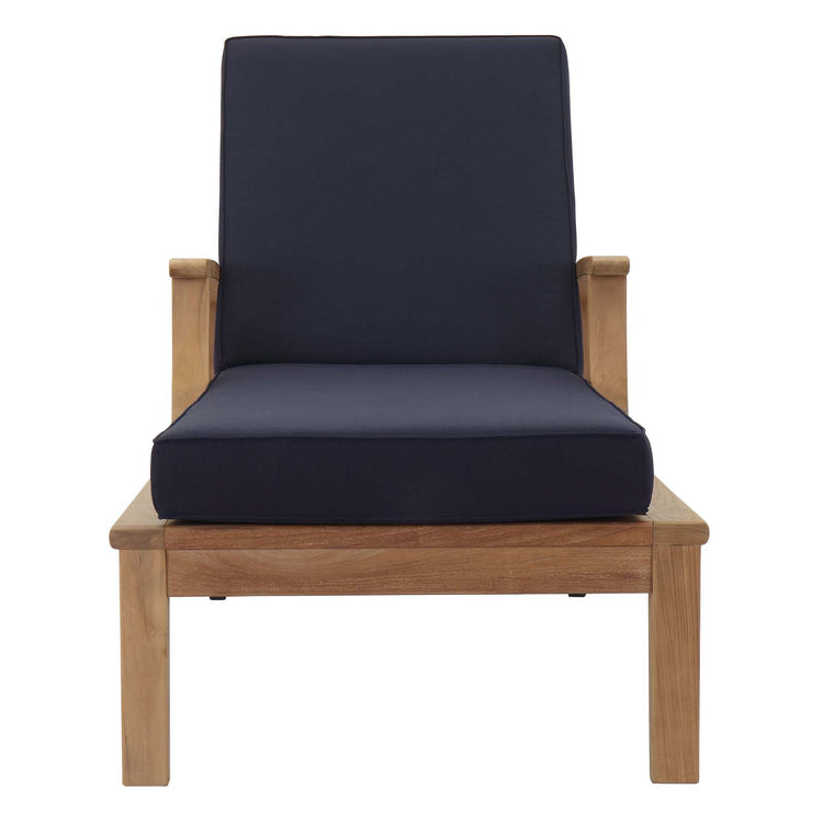 Marina Outdoor Patio Teak Single Chaise - Natural Navy