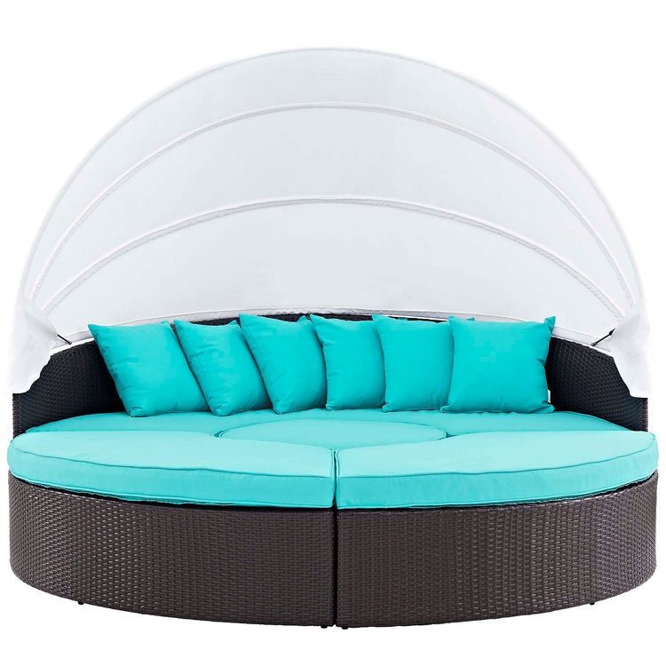 Convene Outdoor Patio Wicker Rattan Canopy Sectional Daybed - Espresso Turquoise