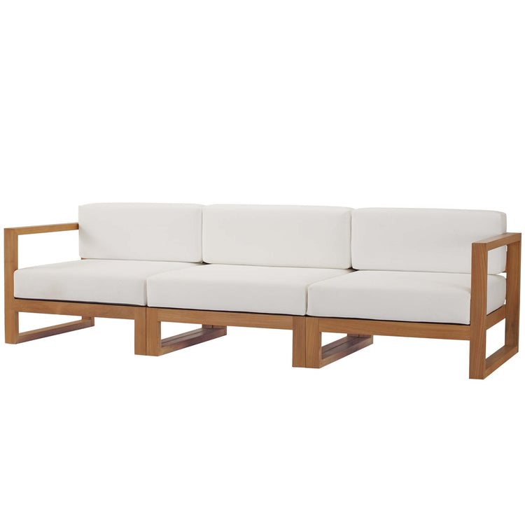 Upland 3-Piece Outdoor Patio Teak Wood Sectional Sofa Set - Natural White
