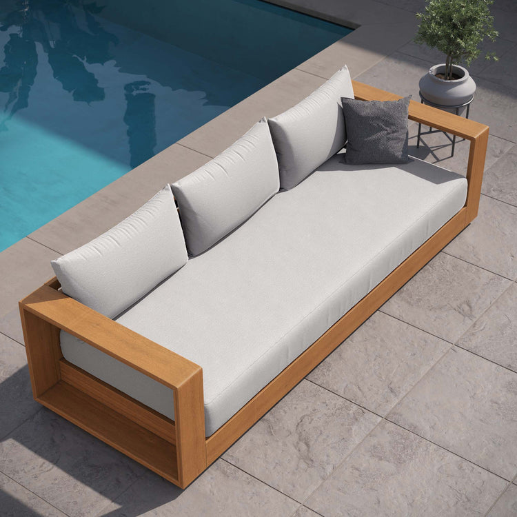 Tahoe Outdoor Patio Acacia Wood Sofa - Natural Light Gray