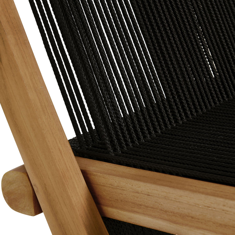 Vienna Outdoor Patio Teak and Rope Folding Chairs Set of 4 - Natural Black