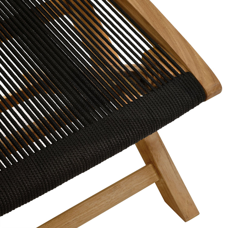 Vienna Outdoor Patio Teak and Rope Folding Ottoman - Natural Black