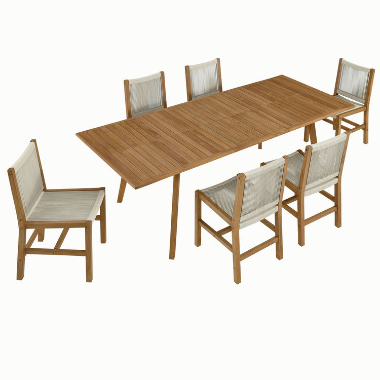 Vienna 7-Piece Outdoor Patio Teak and Rope Dining Set with Armless Chairs - Natural Natural