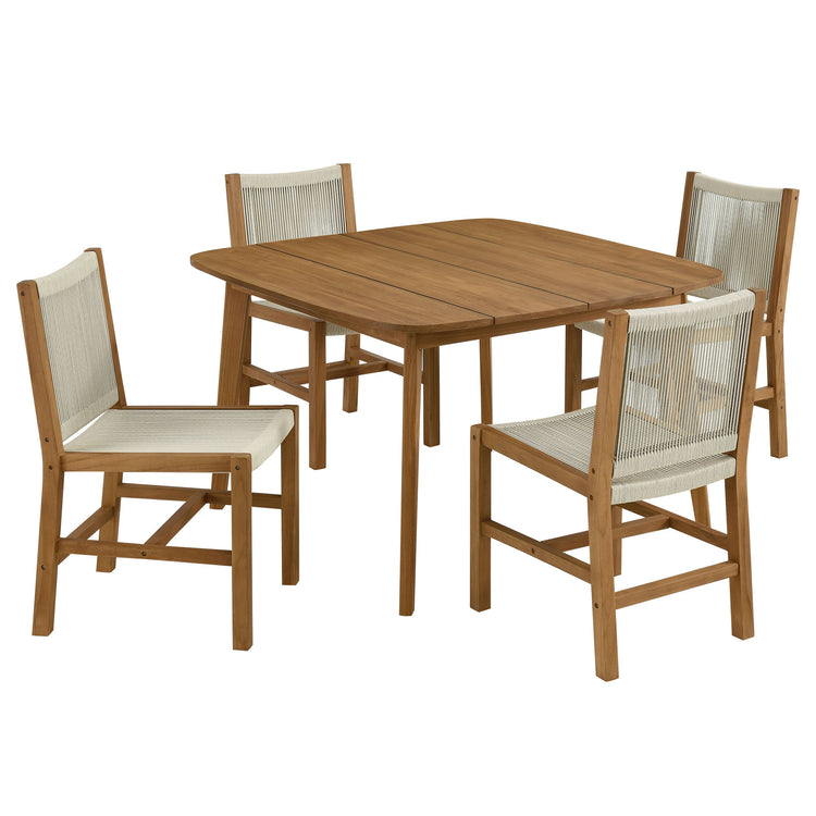 Vienna 5-Piece Outdoor Patio Teak and Rope Dining Set with Armless Chairs - Natural Natural