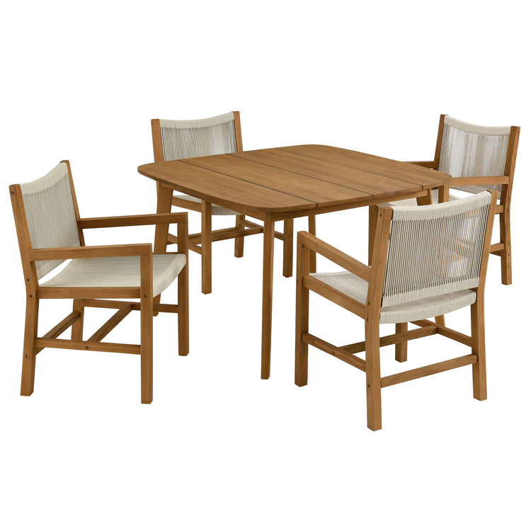 Vienna 5-Piece Outdoor Patio Teak and Rope Dining Set with Armchairs - Natural Natural