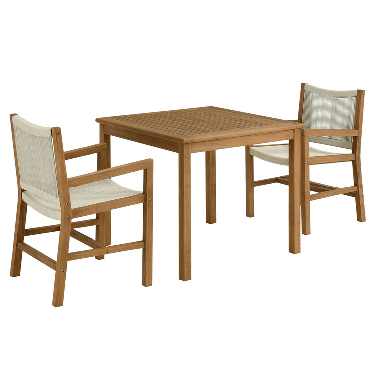 Vienna 3-Piece Outdoor Patio Teak and Rope Dining Set with Armchairs - Natural Natural