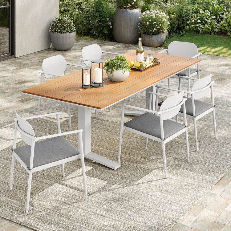Aeris 7-Piece Outdoor Patio Aluminum Dining Set - White Light Gray