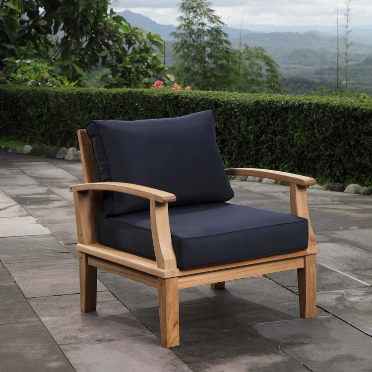 Marina Outdoor Patio Teak Armchair - Natural Navy