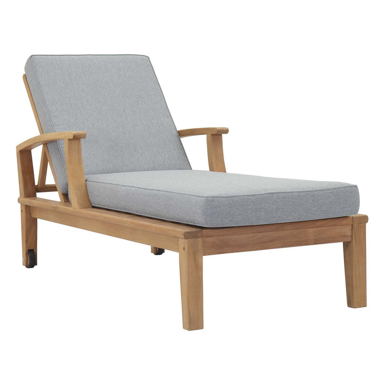 Marina Outdoor Patio Teak Single Chaise - Natural Gray