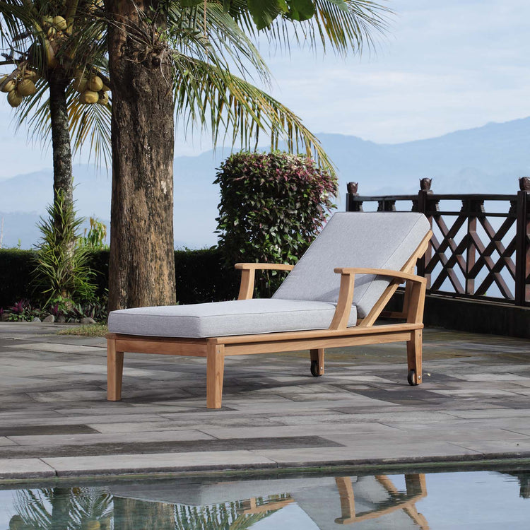 Marina Outdoor Patio Teak Single Chaise - Natural Gray