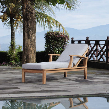 Marina Outdoor Patio Teak Single Chaise - Natural Gray