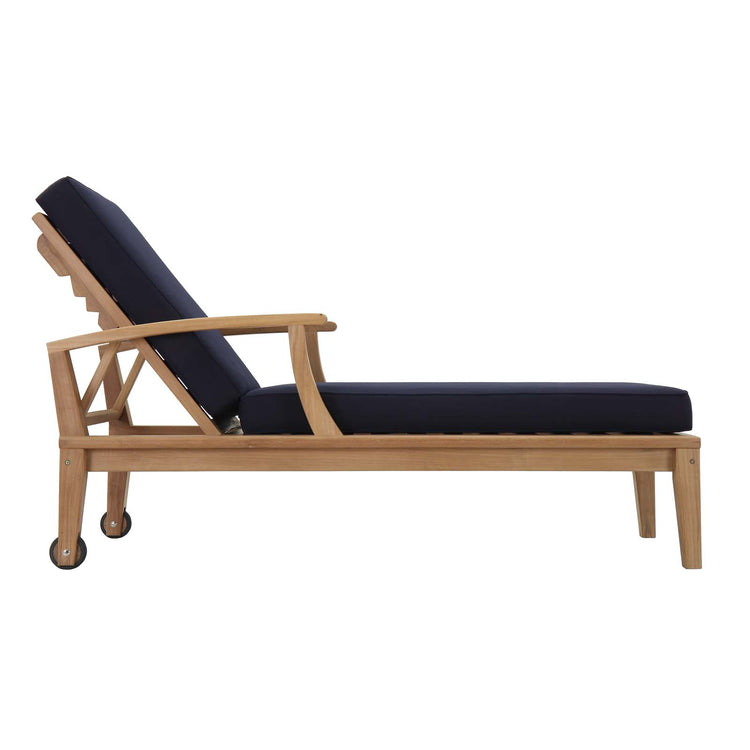 Marina Outdoor Patio Teak Single Chaise - Natural Navy