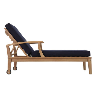 Marina Outdoor Patio Teak Single Chaise - Natural Navy