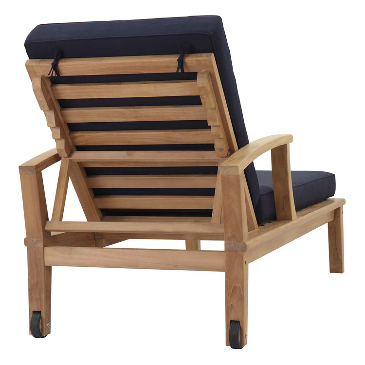Marina Outdoor Patio Teak Single Chaise - Natural Navy