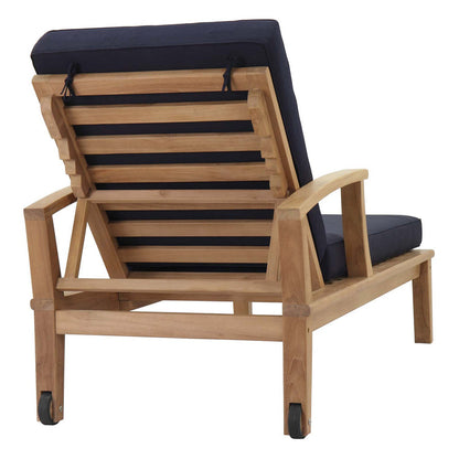 Marina Outdoor Patio Teak Single Chaise - Natural Navy
