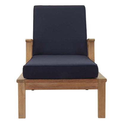 Marina Outdoor Patio Teak Single Chaise - Natural Navy