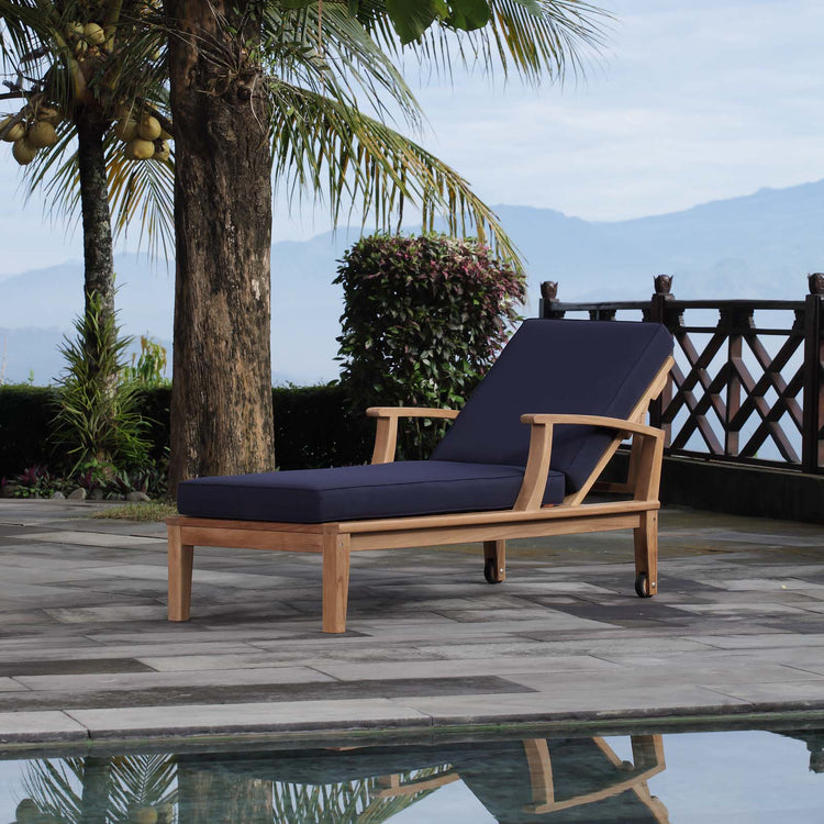 Marina Outdoor Patio Teak Single Chaise - Natural Navy