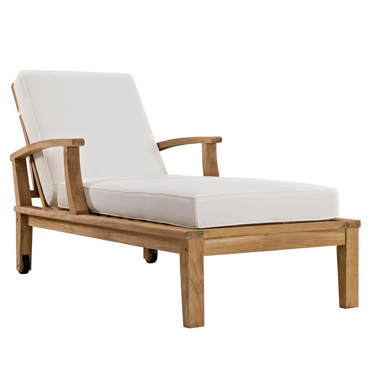 Marina Outdoor Patio Teak Single Chaise - Natural White