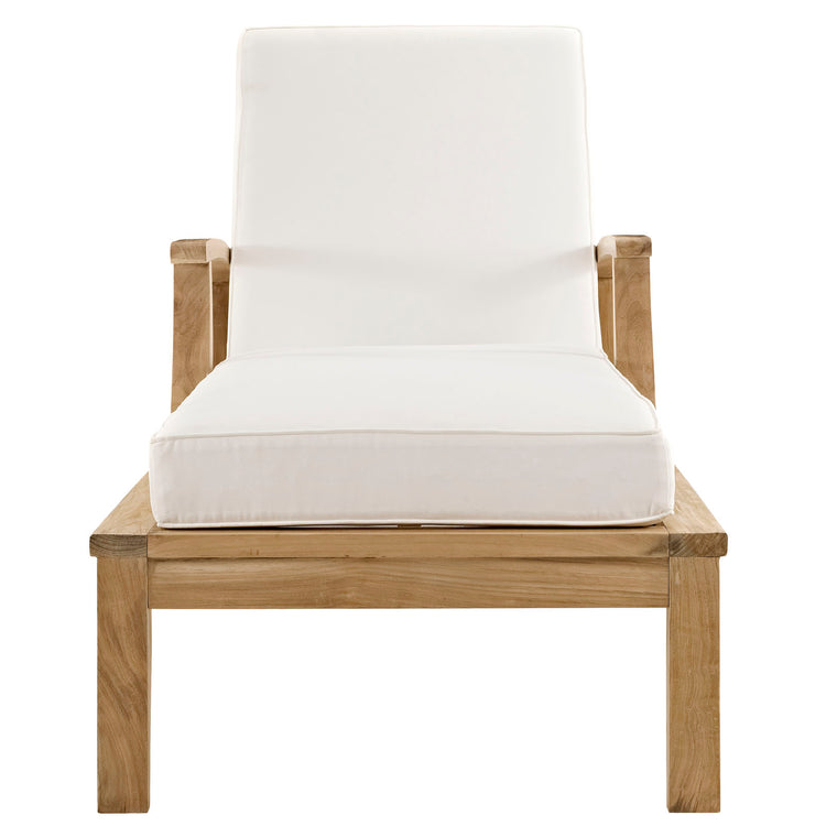 Marina Outdoor Patio Teak Single Chaise - Natural White
