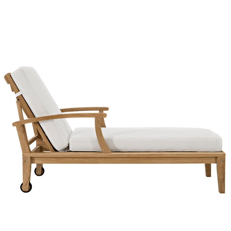 Marina Outdoor Patio Teak Single Chaise - Natural White