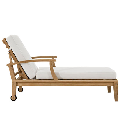 Marina Outdoor Patio Teak Single Chaise - Natural White