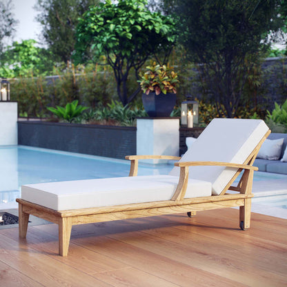 Marina Outdoor Patio Teak Single Chaise - Natural White