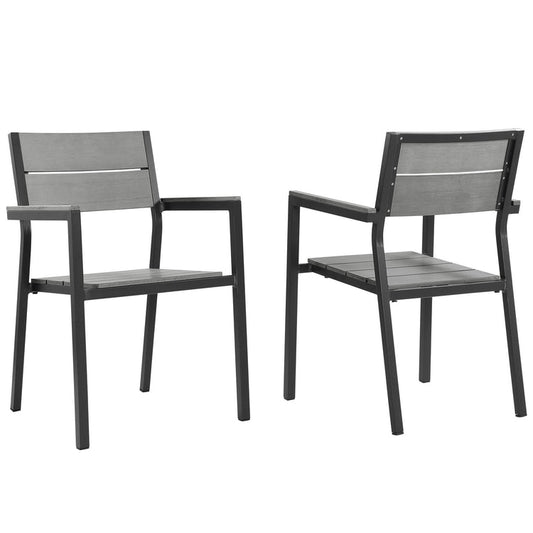 Maine Outdoor Patio Dining Armchair Set of 2 - Brown Gray