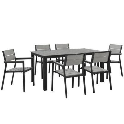 Maine 7 Piece Outdoor Patio Dining Set - Brown Gray