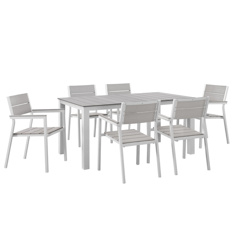 Maine 7 Piece Outdoor Patio Dining Set - White Light Gray