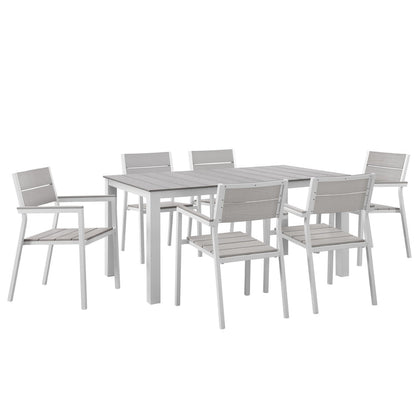 Maine 7 Piece Outdoor Patio Dining Set - White Light Gray