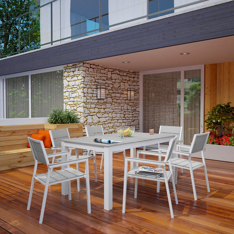 Maine 7 Piece Outdoor Patio Dining Set - White Light Gray