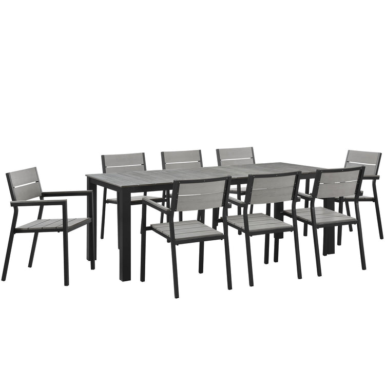 Maine 9 Piece Outdoor Patio Dining Set - Brown Gray