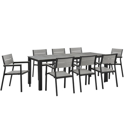 Maine 9 Piece Outdoor Patio Dining Set - Brown Gray