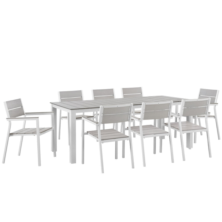 Maine 9 Piece Outdoor Patio Dining Set - White Light Gray