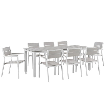 Maine 9 Piece Outdoor Patio Dining Set - White Light Gray