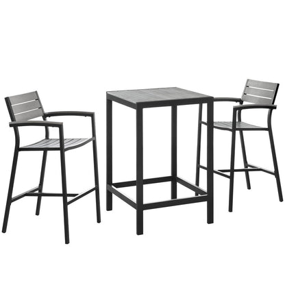 Maine 3 Piece Outdoor Patio Dining Set - Brown Gray