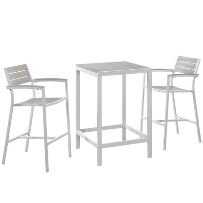 Maine 3 Piece Outdoor Patio Dining Set - White Light Gray