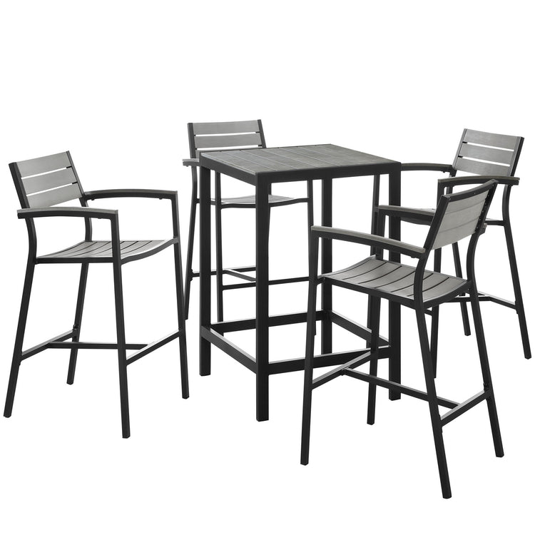 Maine 5 Piece Outdoor Patio Bar Set - Brown Gray