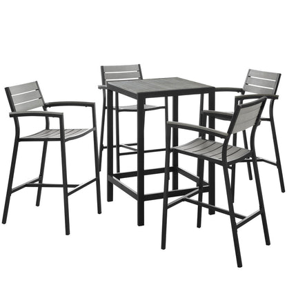 Maine 5 Piece Outdoor Patio Bar Set - Brown Gray