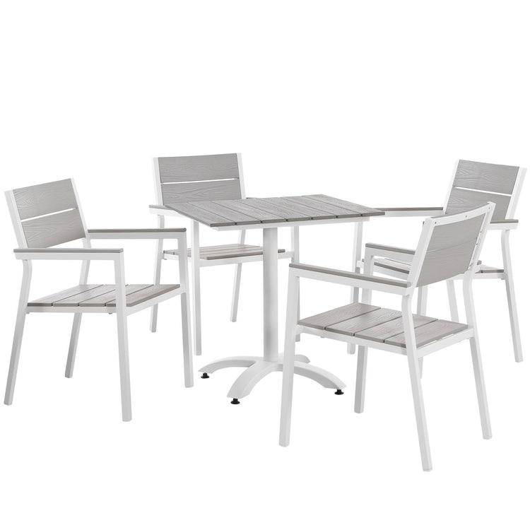 Maine 5 Piece Outdoor Patio Dining Set - White Light Gray