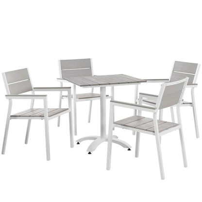 Maine 5 Piece Outdoor Patio Dining Set - White Light Gray