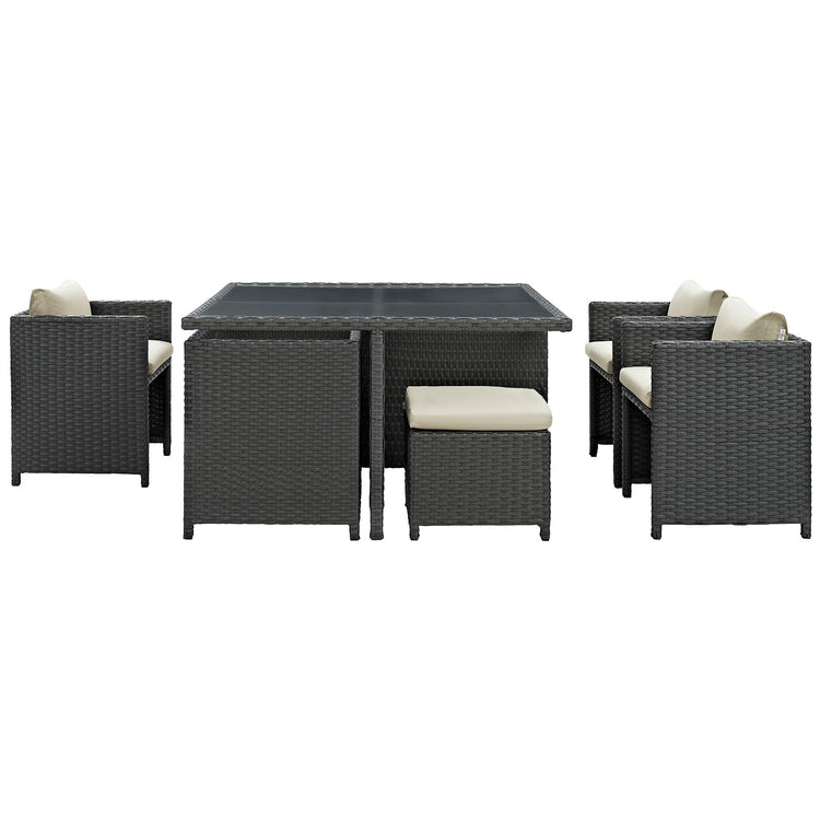 Sojourn 9 Piece Outdoor Patio Sunbrella® Dining Set - Antique Canvas Beige