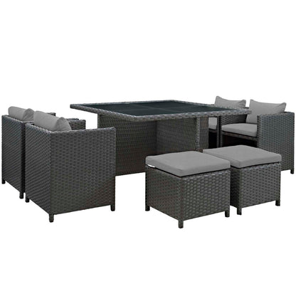 Sojourn 9 Piece Outdoor Patio Sunbrella® Dining Set - Canvas Gray