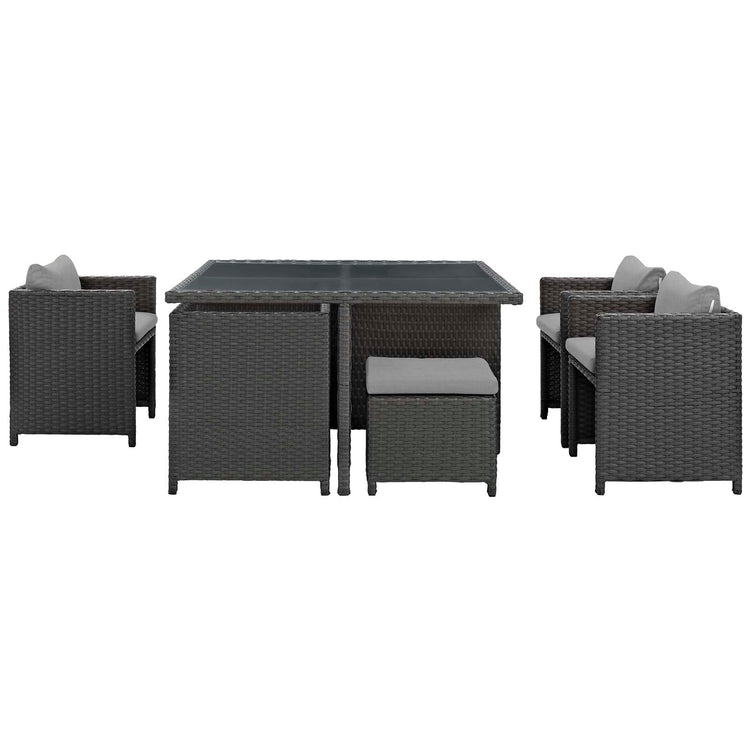 Sojourn 9 Piece Outdoor Patio Sunbrella® Dining Set - Canvas Gray