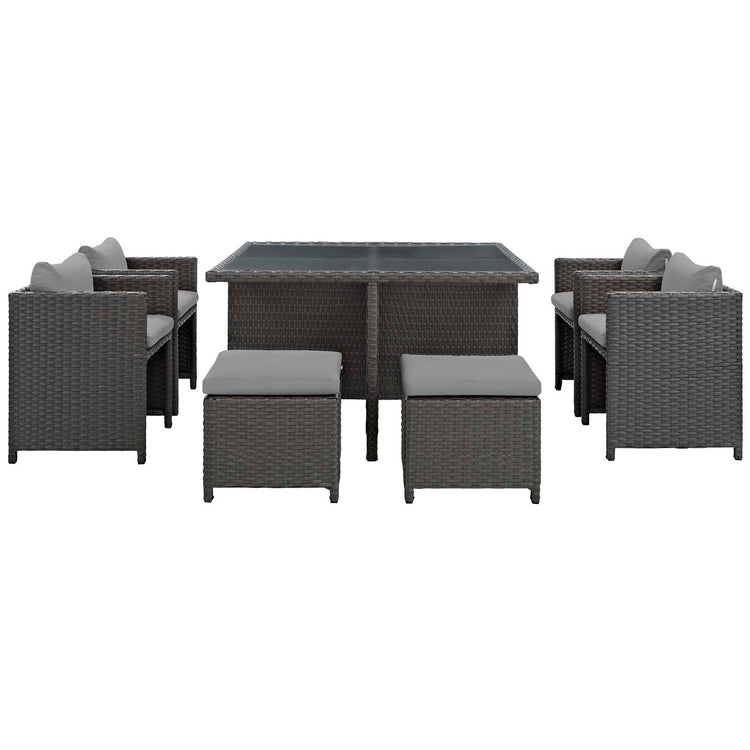Sojourn 9 Piece Outdoor Patio Sunbrella® Dining Set - Canvas Gray