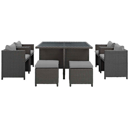 Sojourn 9 Piece Outdoor Patio Sunbrella® Dining Set - Canvas Gray