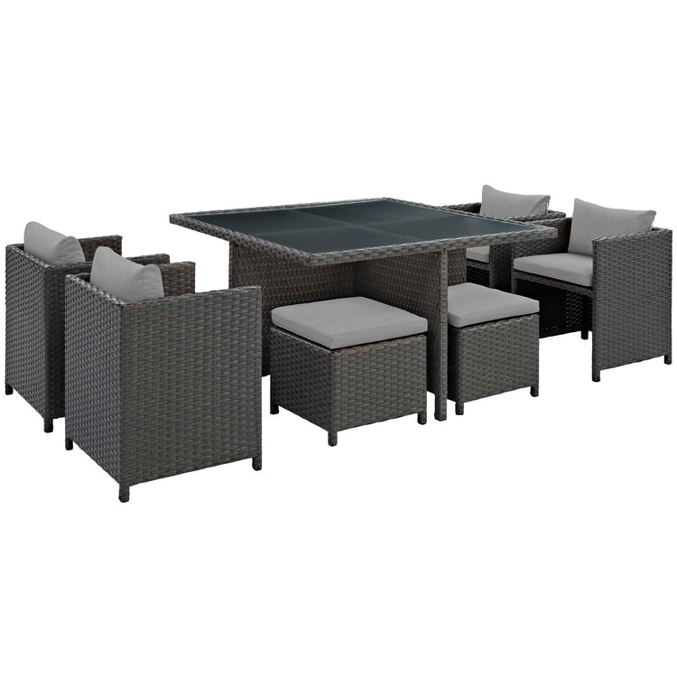 Sojourn 9 Piece Outdoor Patio Sunbrella® Dining Set - Canvas Gray