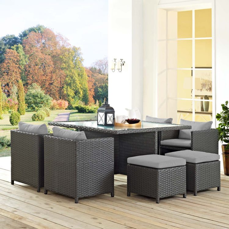 Sojourn 9 Piece Outdoor Patio Sunbrella® Dining Set - Canvas Gray