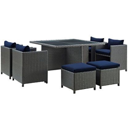 Sojourn 9 Piece Outdoor Patio Sunbrella® Dining Set - Canvas Navy