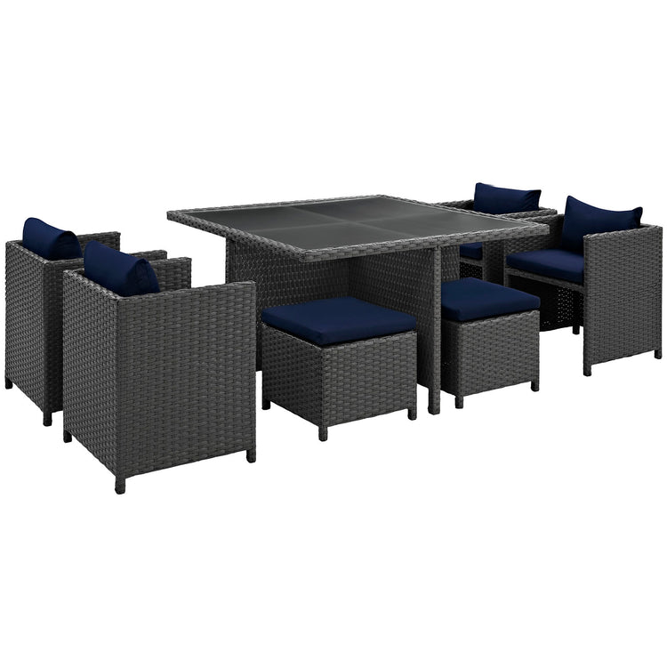 Sojourn 9 Piece Outdoor Patio Sunbrella® Dining Set - Canvas Navy
